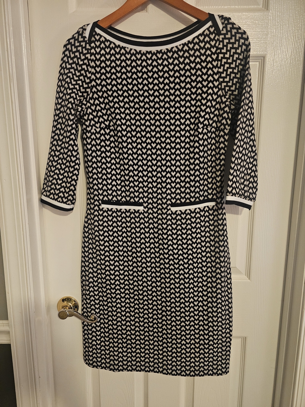 Boden Black & White Patterned Sheath Dress with Pocket Detail